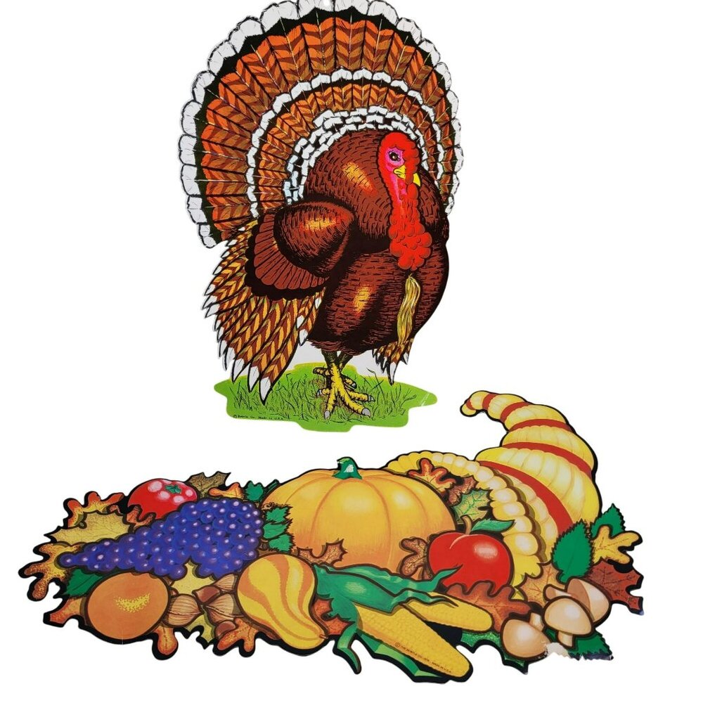 Thanksgiving Turkey Harvest Cornucopia Paper Cutout Die Cut Decor‎ Vtg Beistle